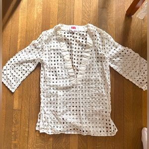 Solid and Stripe white eyelet beach cover up